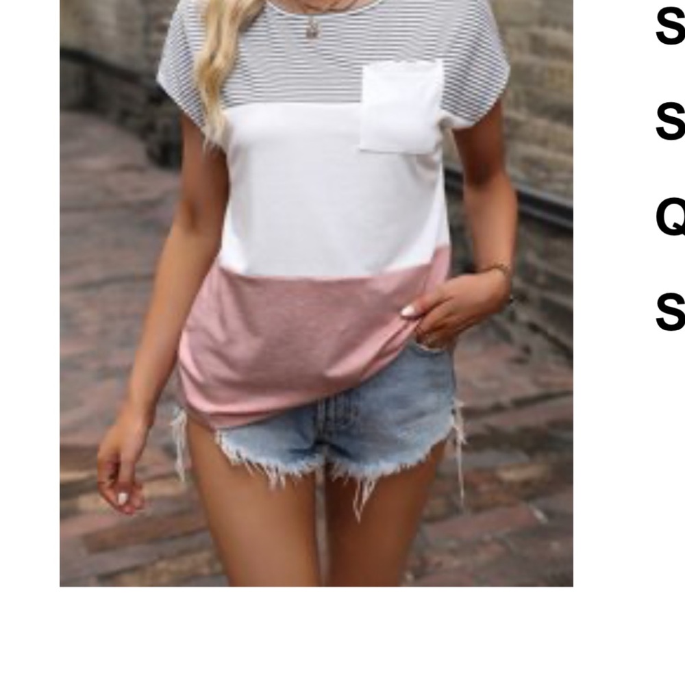 SHEIN Pink and White Short Sleeve Tee